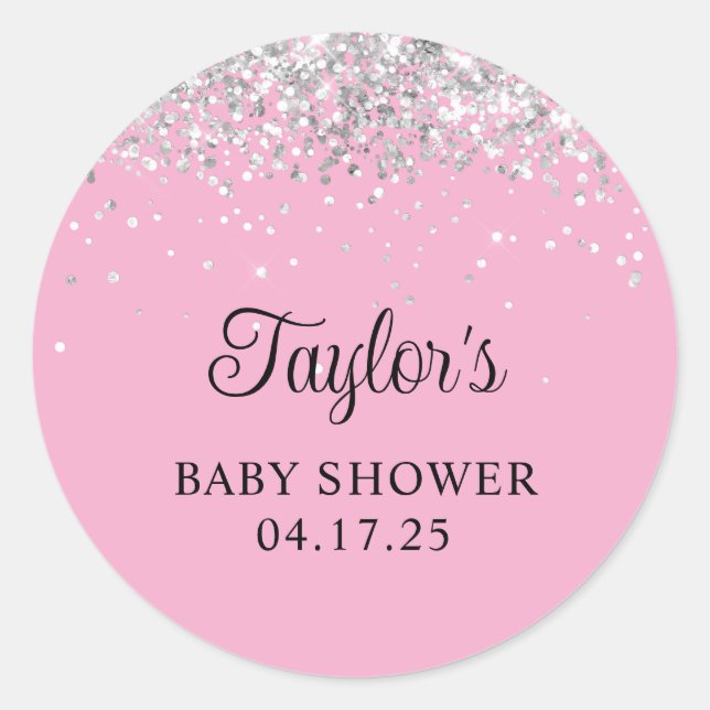 Adesivo Chuva de Prata Rosa Claro Baby Shower (Frente)