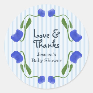 Adesivo Chuva Floral Azul Fofa Amor e Obrigada Chá de Bebê