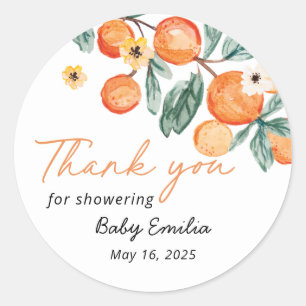 Adesivo Chuveirinho de Bebê Laranja Little Cutie Agradecim