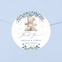 Adesivo Chuveirinho de Urso Azul Baby Shower Obrigado