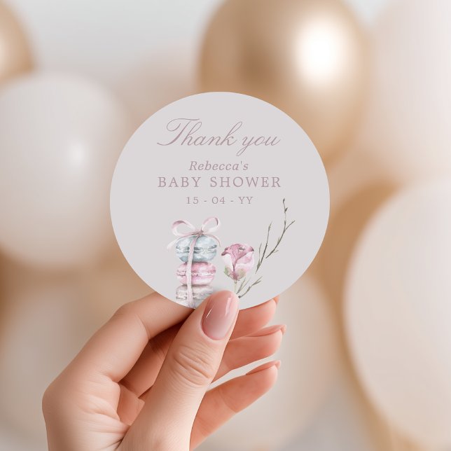 Adesivo Chuveiro de Bebê agradecimento Macaron Francês (Criador carregado)