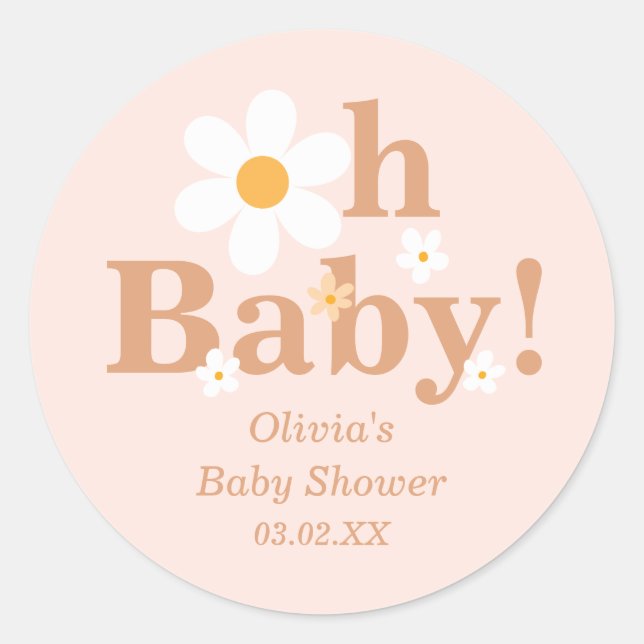 Adesivo Chuveiro de Bebê Blush Boho Retro Daisy Oh Bebê (Frente)
