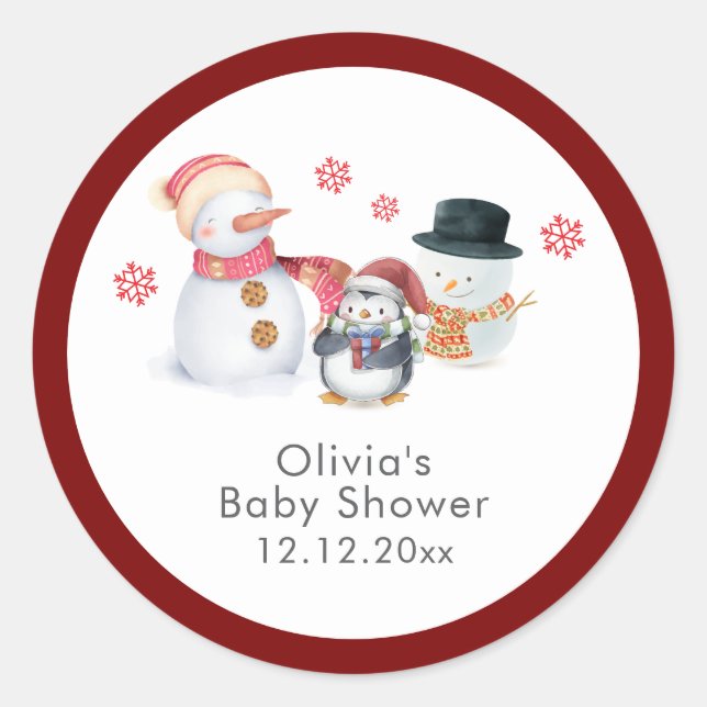 Adesivo Chuveiro de Bebê de Pinguim de Inverno Fofo  (Frente)
