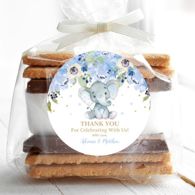 Adesivo Chuveiro de Bebê Elefante Floral Azul Favor Agrade (Criador carregado)