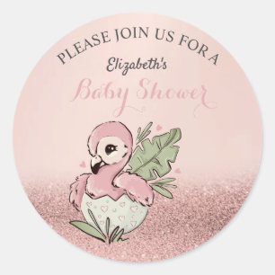 Adesivo Chuveiro de Bebê Flamingo Bebê Fofo Brilho em Dour