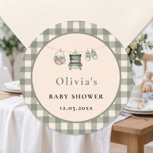 Adesivo Chuveiro de Bebê Sage Gingham Roupas Grelha
