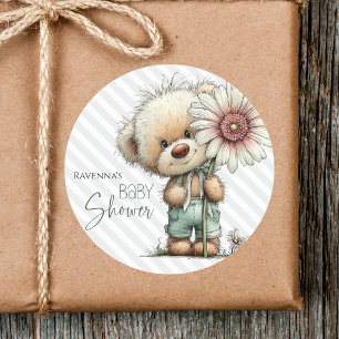 Adesivo Chuveiro de Bebê Urso Teddy Listras Cinzas Fofo Gr