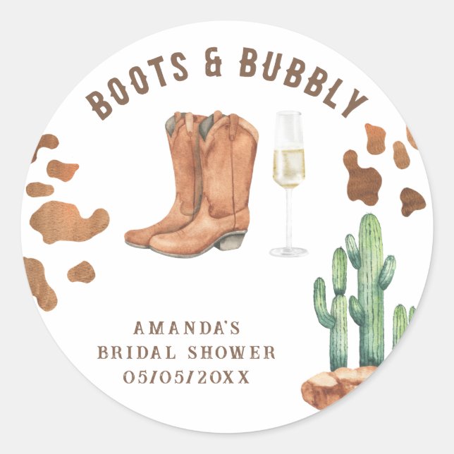 Adesivo Chuveiro de Noiva Botas Western & Bubbly (Frente)