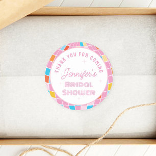 Adesivo Chuveiro de Noiva Disco Rosa dos Anos 70 Obrigada 