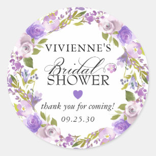 Adesivo Chuveiro de Noiva Floral Roxo Elegante Agradecimen