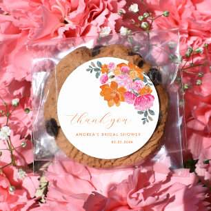 Adesivo Chuveiro de Noiva Floral Vibrante Rosa Laranja Obr