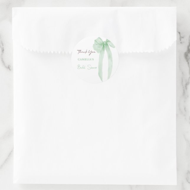 Adesivo Chuveiro de Noiva Laço Verde Obrigado (Bolsa)
