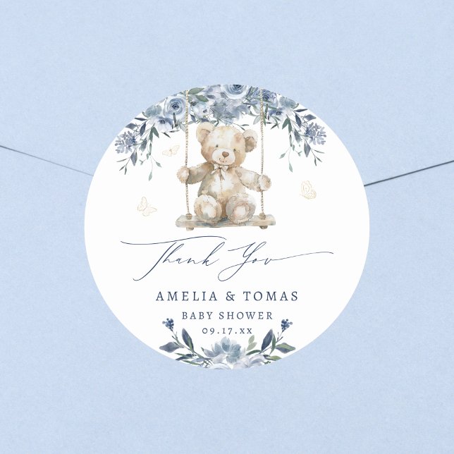 Adesivo Chuveiro de Ursinho Azul Baby Shower Obrigado (Criador carregado)