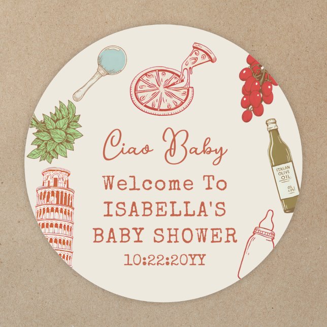 Adesivo Ciao Baby Line Art Italian Pizza Baby Shower (Criador carregado)