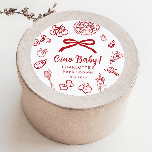 Adesivo Ciao Baby Whimsical Red Bow Baby Shower (Criador carregado)