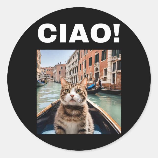 Adesivo Ciao Funny Gondolier Cat Em Um Gondola Venetiano (Frente)