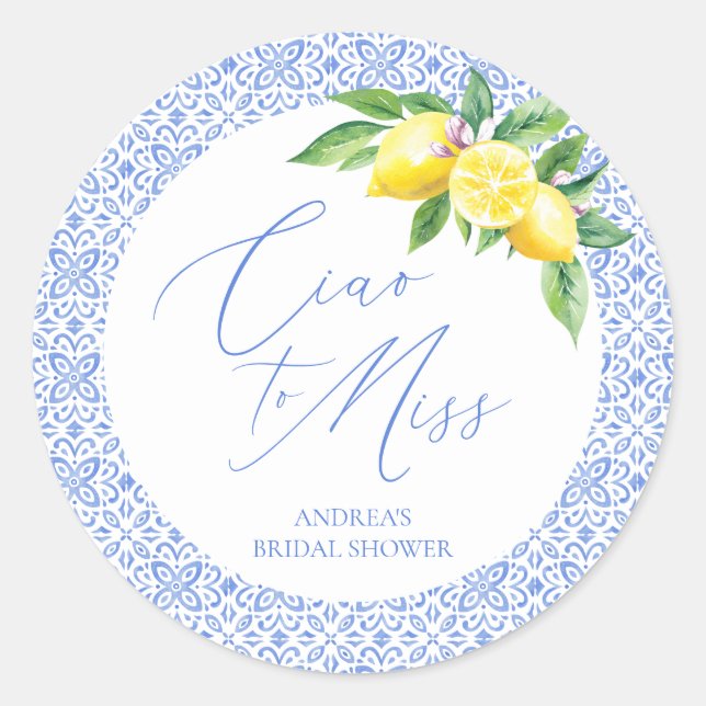 Adesivo Ciao to Miss Lemon Italian Blue Tile Bridal Shower (Frente)