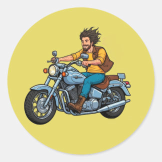 Adesivo Ciclista de desenho animado pilotando uma motocicl