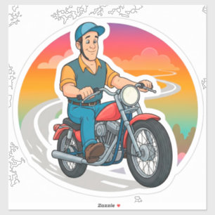 Adesivo Ciclista de desenho animado pilotando uma motocicl