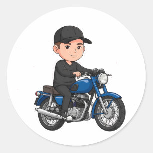 Adesivo Ciclista de desenho animado pilotando uma motocicl