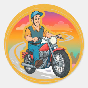 Adesivo Ciclista de desenho animado pilotando uma motocicl