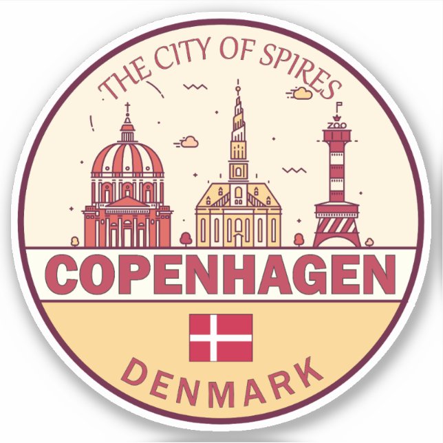 Adesivo Cidade de Copenhagen Dinamarca - Skyline Emblem (Frente)