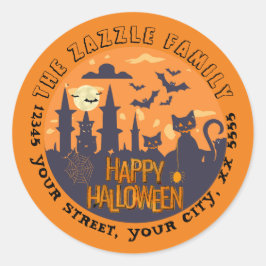 Adesivo Cidade de Halloween com gatos pretos encantadores
