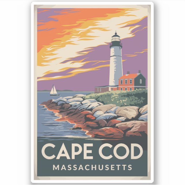 Adesivo Cidade do Cabo de Massachusetts Ilustração Viagem  (Frente)