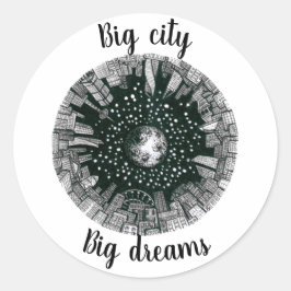 Adesivo Cidade panorâmica em preto e branco sob a Lua