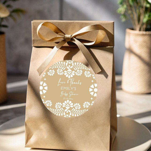 Adesivo Cielito lindo beige chá de fraldas mexicano (Cielito lindo beige Mexican fiesta papel picado baby shower thank you favor Stickers printed sticker)