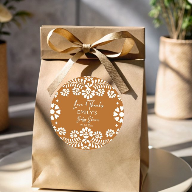 Adesivo Cielito lindo terracotta chá de fraldas mexicano (Cielito lindo terracotta Mexican  fiesta papel picado baby shower favors thank you favor Sticker)