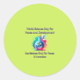 Adesivo Ciência apenas para a Paz. Dia Mundial da Ciência.