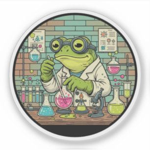 Adesivo Cientista Sapo Químico - Divertido Trabalho de Lab