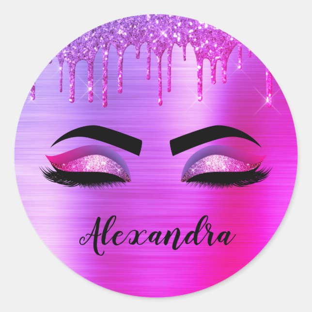 Adesivo Cílios com Brilho Roxo e Nome com Monograma (Frente)
