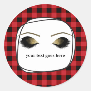 Adesivo Cílios de Maquiagem Dourados Red Plaid Rustic Glam