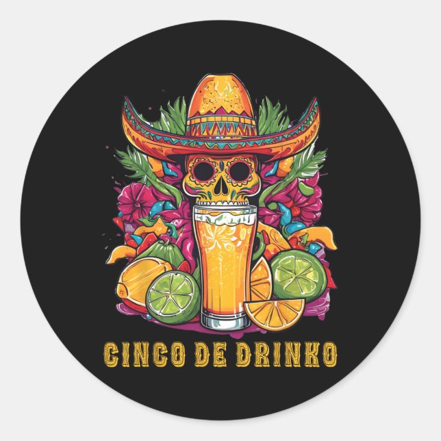 Adesivo Cinco De Drinko Funny Cinco De Mayo Bebendo Do Par (Frente)