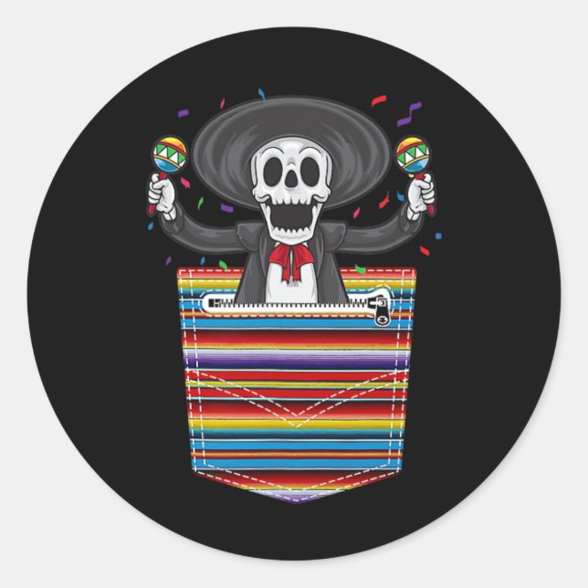 Adesivo Cinco De Mayo 2025 Calaca Blanket Pocket Serape Me (Frente)