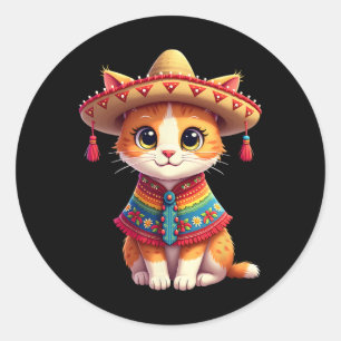 Adesivo Cinco De Mayo Cute Mexicano Cat Sombrero Poncho Ci