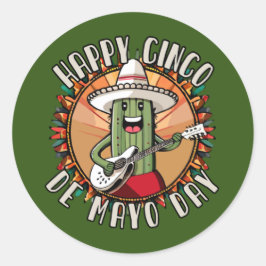 Adesivo Cinco De Mayo Engraçado Mexicano Cactus Tocando Vi