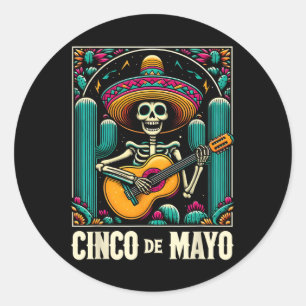 Adesivo Cinco De Mayo Esqueleto Crânio Sombrero Guitarra M