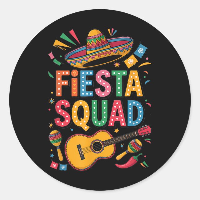 Adesivo Cinco De Mayo Fiesta Squad Sombrero Guitar Diversã (Frente)