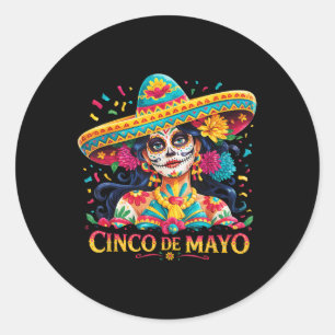 Adesivo Cinco De Mayo Skull Com Mulheres Sombrero Meninas