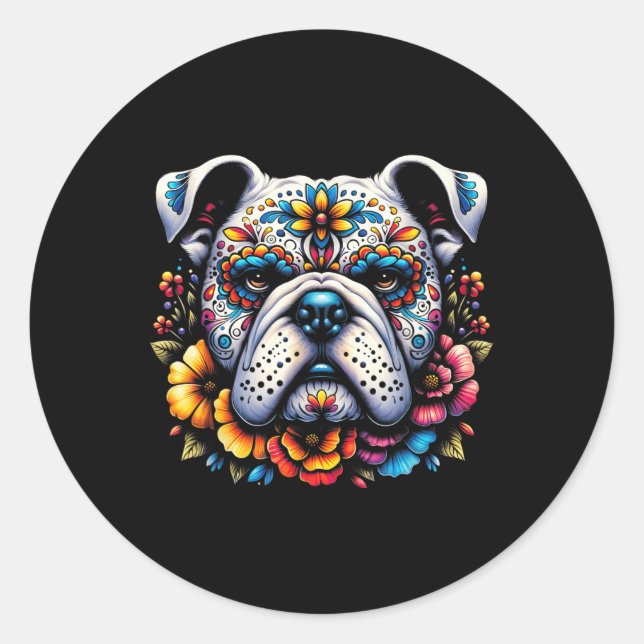 Adesivo Cinco De Mayo Sugar Skull Flower Buldog (Frente)