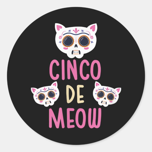 Adesivo Cinco De Meow Cat Cinco De Mayo Engraçado Gato (Frente)