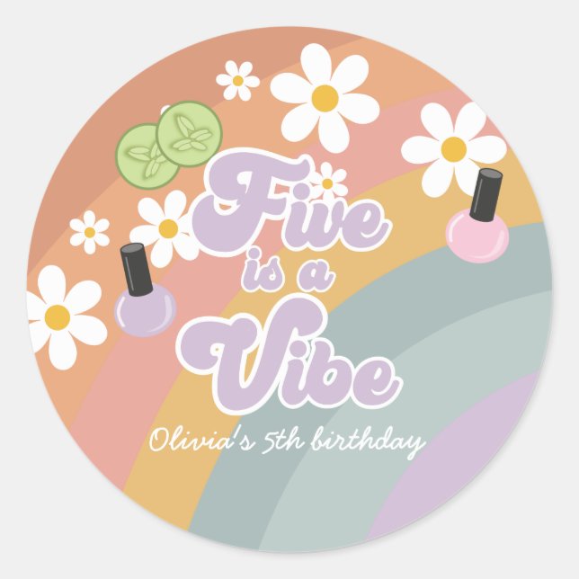 Adesivo Cinco é uma vibe Spa Arco-íris 5º Aniversário (Frente)