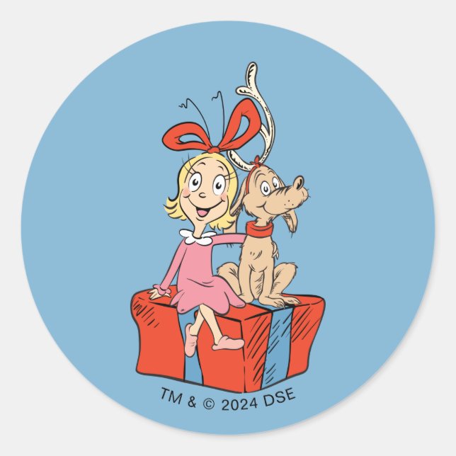 Adesivo Cindy Lou Who e Max em um Presente (Frente)