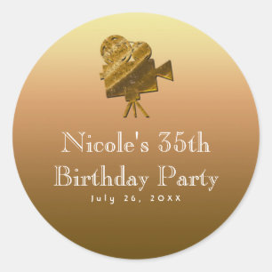 Adesivo Cinema & Estrelas Todo em Dourado Favor de Festa d