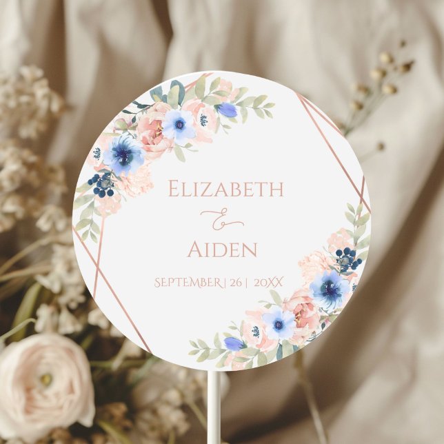 Adesivo Cinza Azul de Pêssego Personalizado (Personalized Peach Blue Wedding Classic Round Sticker with your name and date)