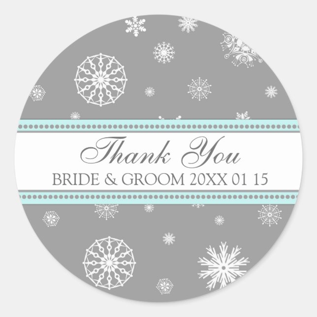 Adesivo Cinza Azul Obrigado Casamento no inverno Marcas Fa (Frente)