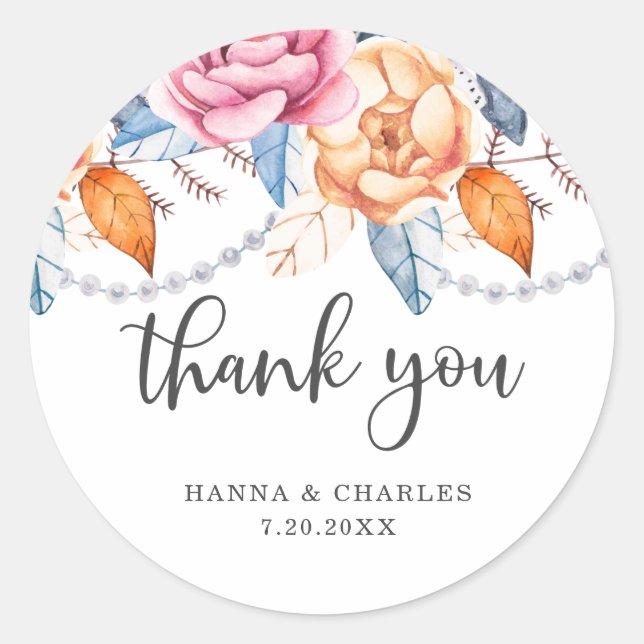 Adesivo Cinza Azul Queimada Laranja Floral Obrigado (Frente)